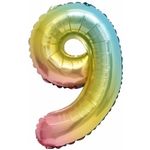 Шар с клапаном (16"/41 см) Мини-цифра, 9, Нежная радуга, Градиент 1 шт.
