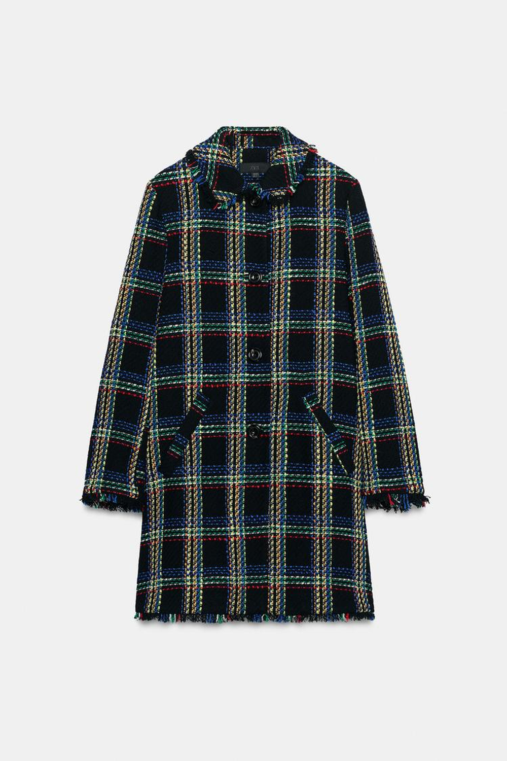 ZARA ПАЛЬТО В КЛЕТКУ ИЗ РЕЛЬЕФНОЙ ТКАНИ, РАЗНОЦВЕТНЫЙ