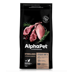 Сухой корм ALPHAPET Superpremium для взрослых стерилизованных кошек и котов, с ягненком и индейкой - 3 кг