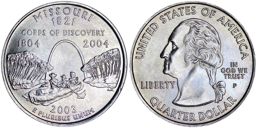 США 25 центов 2003 P Штат Миссури XF