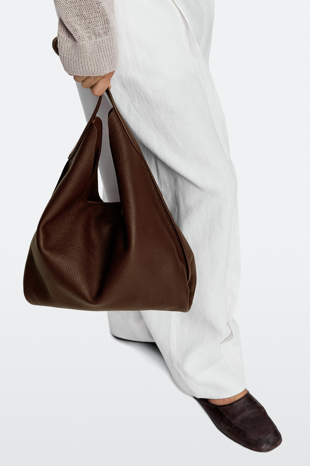 Massimo Dutti Мини-сумка через плечо из кожи наппа, бургунди