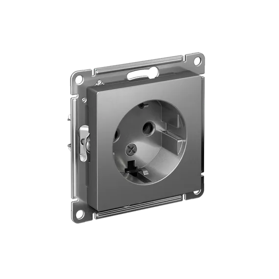 Розетка с заземлением без шторок Systeme Electric AtlasDesign Сталь ATN000943
