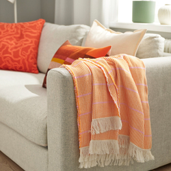 IKEA LAPPKATTFOT  (ИКЕА ЛАППКАТТФОТ)  -  Плед - ярко-оранжевый/розовый 130x170 см