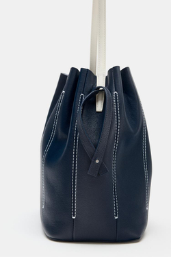 ZARA КОМБИНИРОВАННАЯ КОЖАНАЯ СУМКА, МОРСКОЙ СИНИЙ
