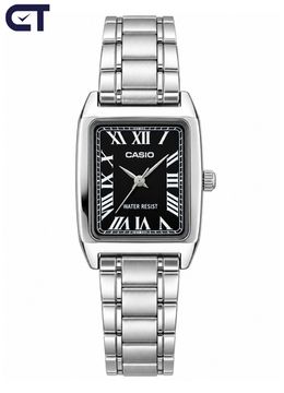 CASIO LTP-V007D-1B CASIO Collection женские наручные часы — чёрный циферблат, прямоугольный корпус и стальной браслет