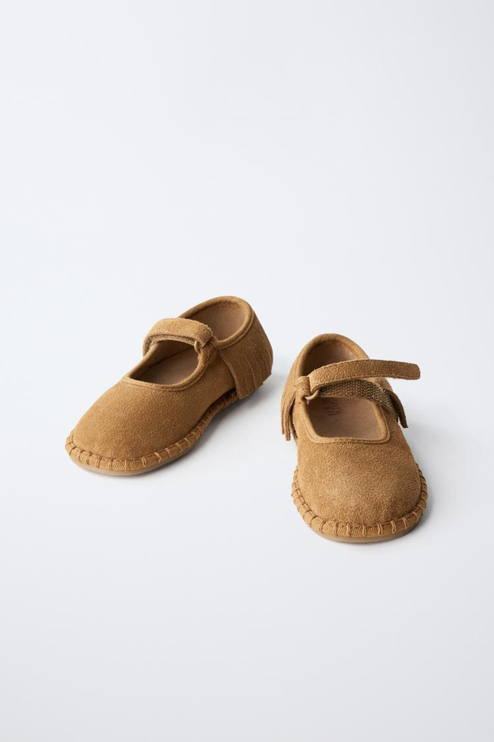 ZARA БАЛЕТКИ BAREFOOT ИЗ КОЖИ С БАХРОМОЙ, КОРИЧНЕВЫЙ