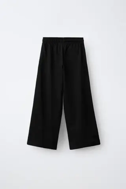 ZARA БРЮКИ WIDE LEG С ЛАМПАСАМИ, ЧЕРНЫЙ