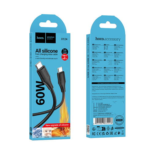 Usb Кабель-зарядка Type-C на Type-C Hoco X124 60W 1м черный