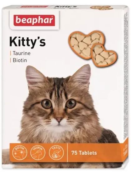 BEAPHAR Kitty's Taurine/Biotine Витамины для кошек с таурином и биотином (75 таблеток)
