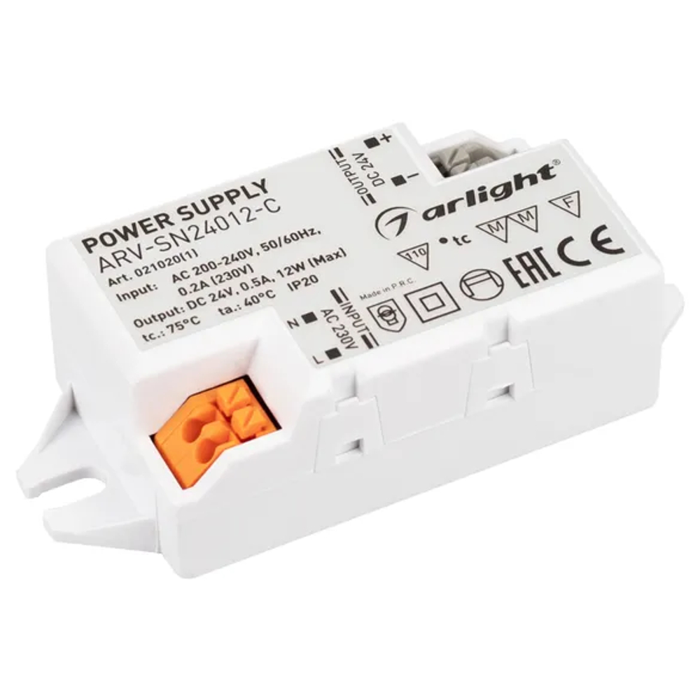 Блок питания ARV-SN24012-C (24V, 0.5A, 12W) (Arlight, IP20 Пластик, 3 года) 021020(1)