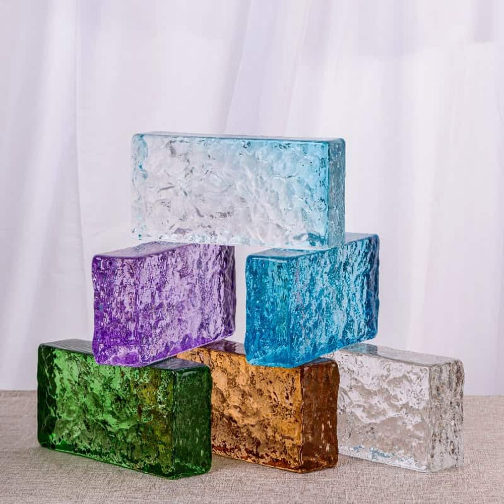 Стеклянный кирпич Glassio  Ice голубой 20x10x5 см