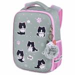 Ранец BRAUBERG LIGHT, 1 отделение, с брелоком, "Cat patches", плюшевые нашивки, 36х26х13 см, 272030