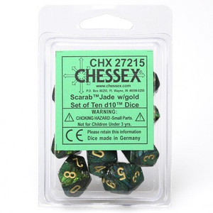 Chessex 10-D10 set Scarab Jade / Gold