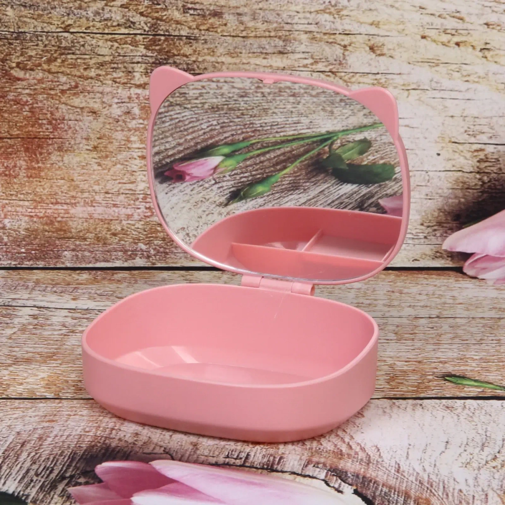 Зеркало настольное с органайзером для косметики «Beauty - Cat», цвет розовый, 17*13*6,5см