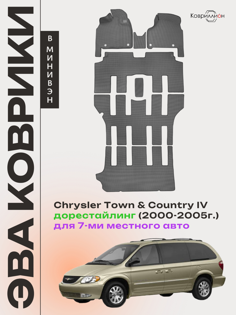 Автомобильные коврики ЭВА Chrysler Town & Country IV (00-05г.) дорестайлинг, для 7-ми местного авто