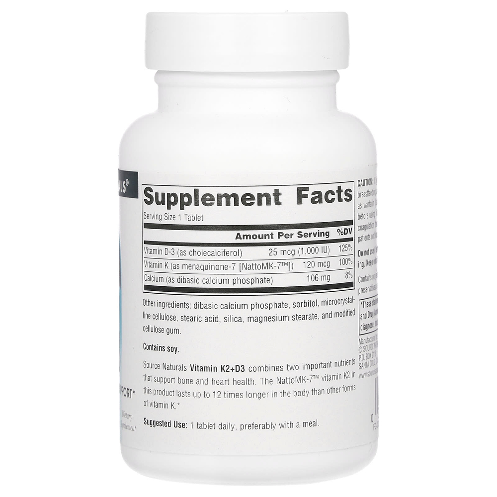 Source Naturals, витамин K2 и D3, 60 таблеток