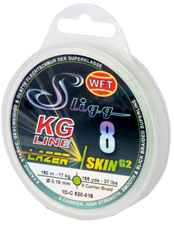 Леска плетёная WFT KG SLIGG LAZER SKIN G2 x8 Chartreuse 150 м, 0,18 мм