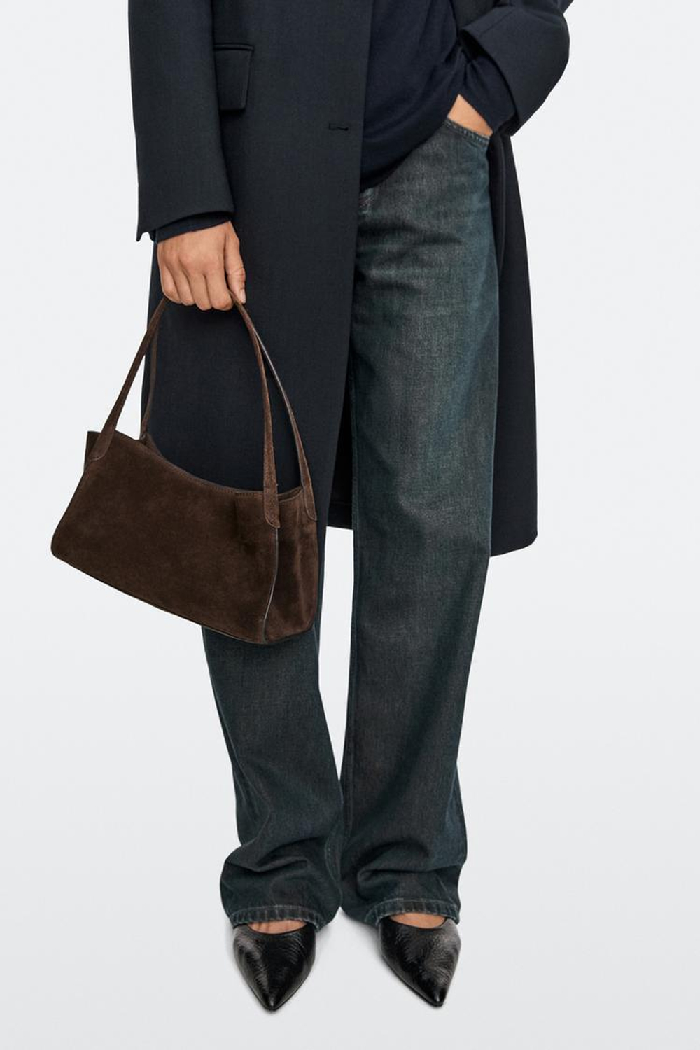 Massimo Dutti Миниатюрная сумка через плечо из замшевой кожи, темно-коричневый