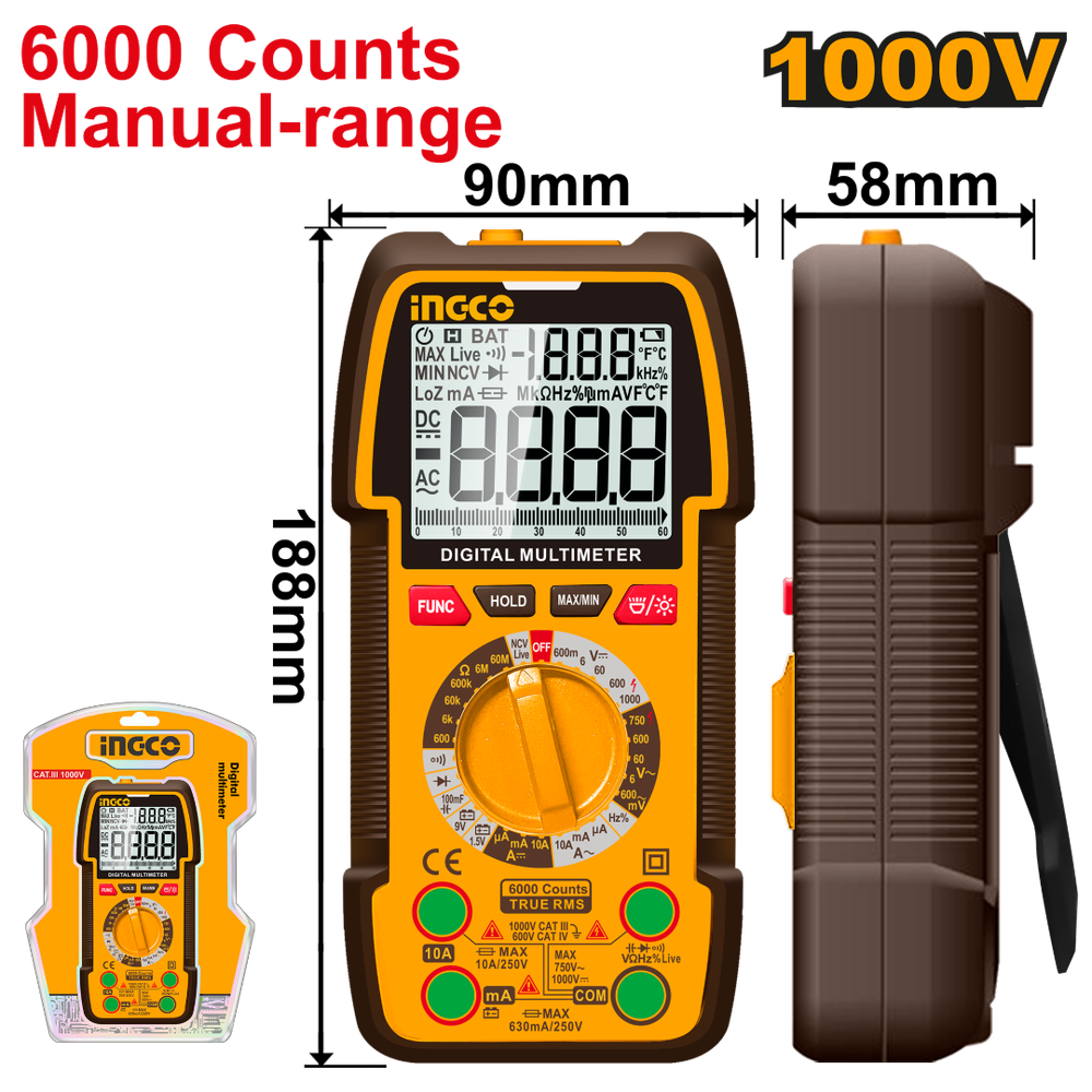 Мультиметр цифровой INGCO DM310002 INDUSTRIAL 1000 В