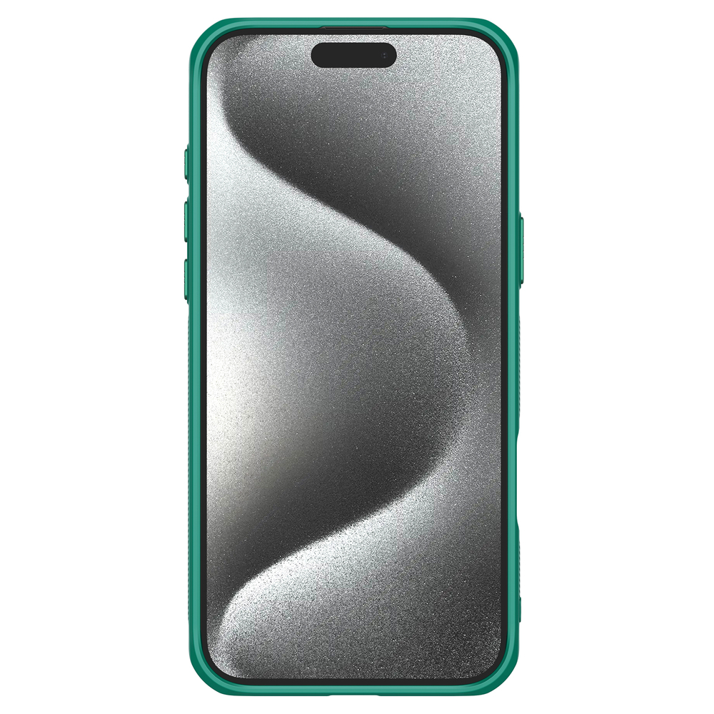 Чехол зеленого цвета от Nillkin на iPhone 16 Pro Max, с металлической крышкой и поддержкой MagSafe, серия Iceblade Prop Magnetic Case