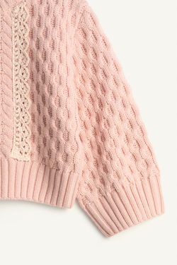 ZARA СВИТЕР С КРУЖЕВОМ - LIMITED EDITION, ПАСТЕЛЬНО-РОЗОВЫЙ