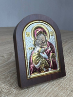 Владимирская БМ, икона арочная, красное дерево, эмаль  57х75