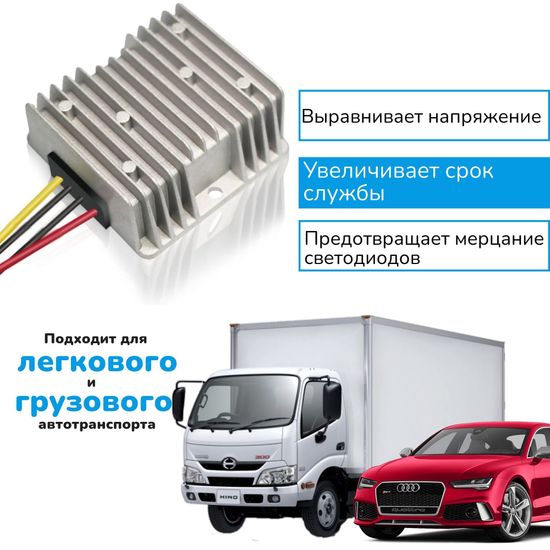 Стабилизатор-преобразователь 8-40В в 12В 10А (120W) для ДХО и светодиодных ламп