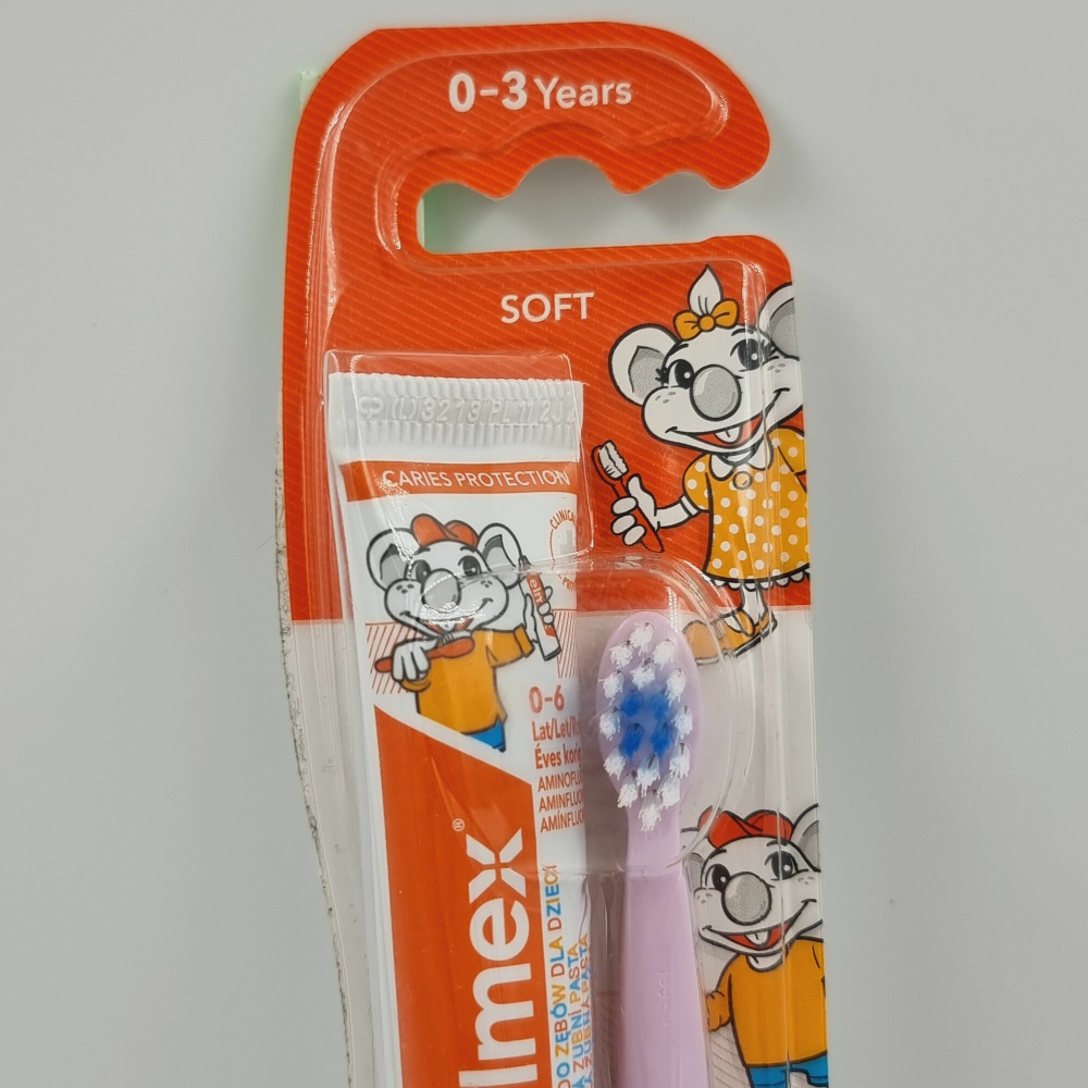 Зубная щетка детская Elmex Soft от 0-3 лет сиреневая 1 шт и зубная паста Elmex в мини формате 12 мл (из Финляндии)