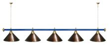Лампа STARTBILLIARDS 5 пл. (плафоны голубые,штанга голубая,фурнитура золото)