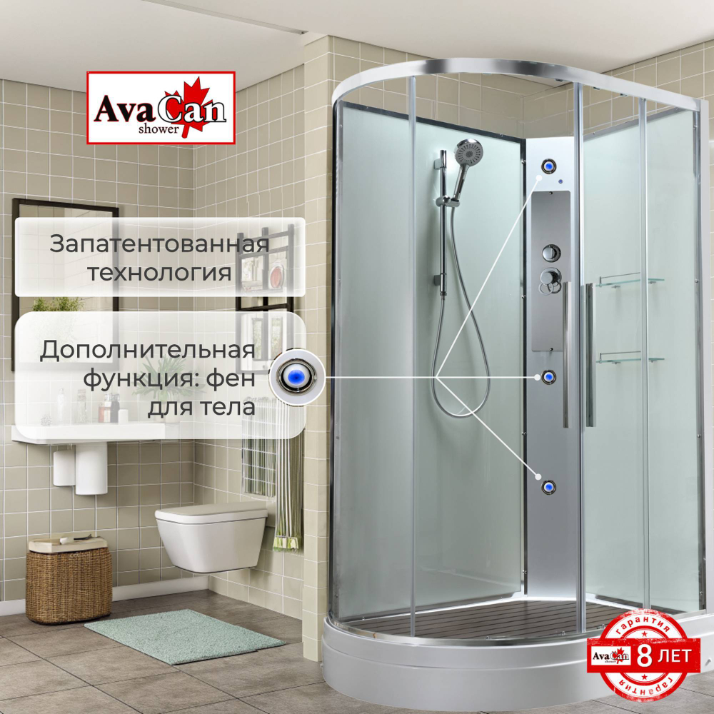 Душевая кабина AvaCan EM2811RNT без крыши прозрачная