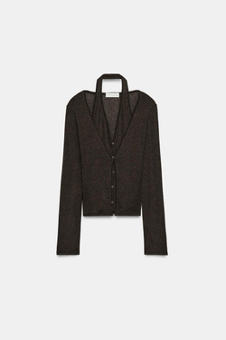 ZARA КОМБИНИРОВАННЫЙ ТОП С ЭФФЕКТОМ МНОГОСЛОЙНОСТИ, КОРИЧНЕВЫЙ МЕЛАНЖ