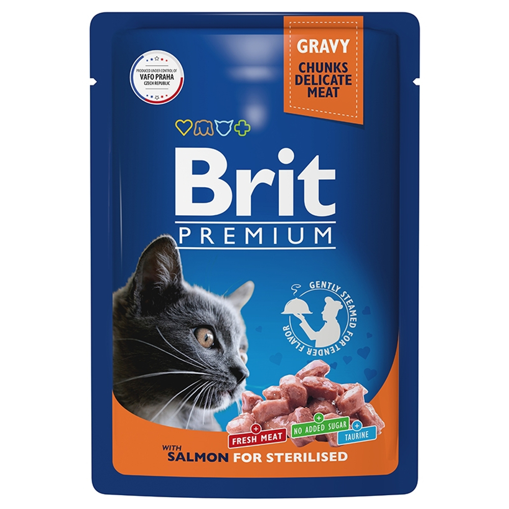 Brit Premium Sterilised Лосось в соусе пауч для кошек 85 г