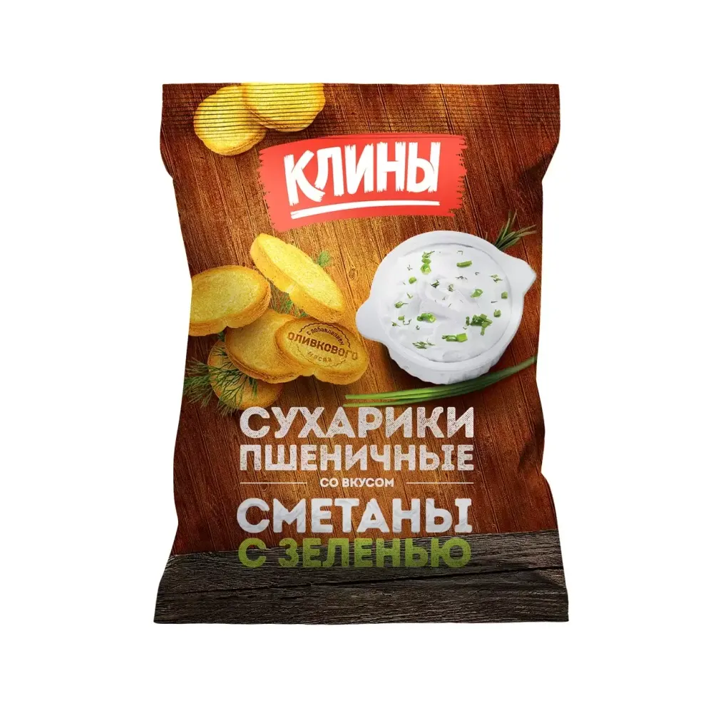 Сухарики Пшеничные "Клины" Сметана и Зелень 100гр