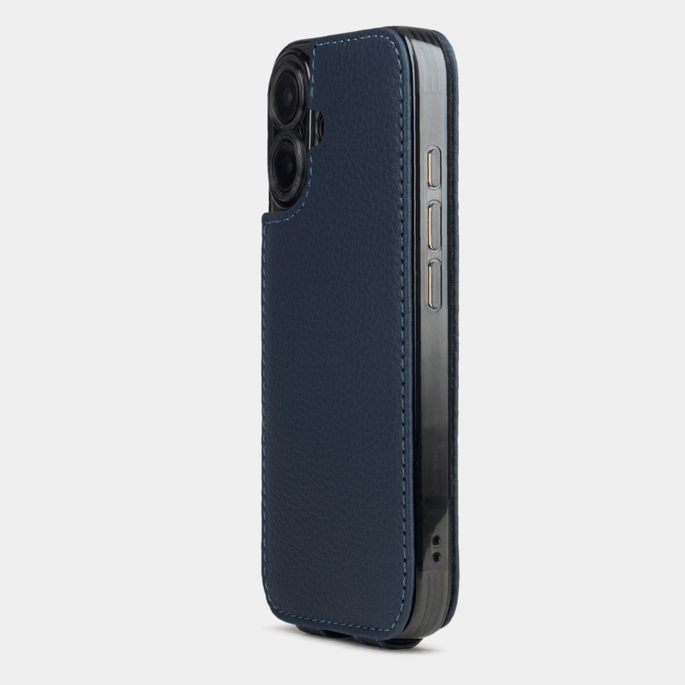 Чехол для iPhone 16 из кожи теленка, синего цвета