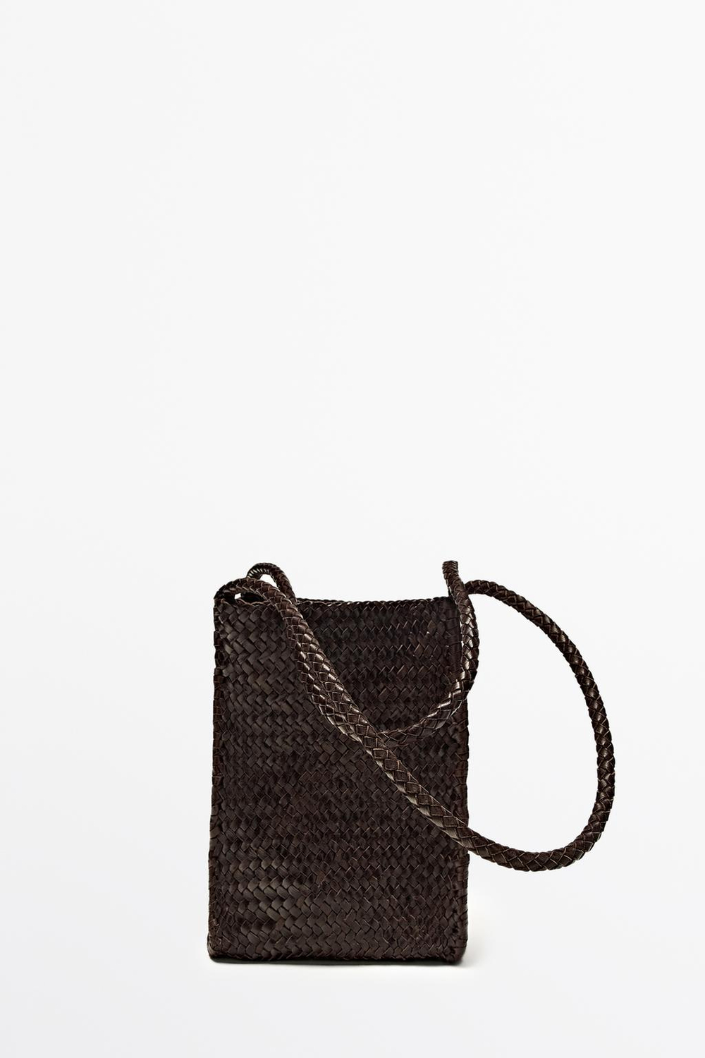 Massimo Dutti Плетеная сумка-ведро из кожи наппа, коричневый