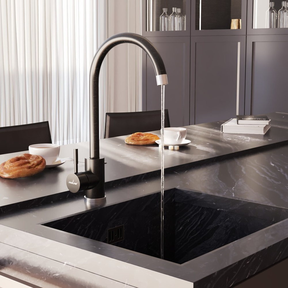 Смеситель для кухни 35к MIXLINE МЛ-ГС15 (ML-GS15) (343) антрацит высок. излив