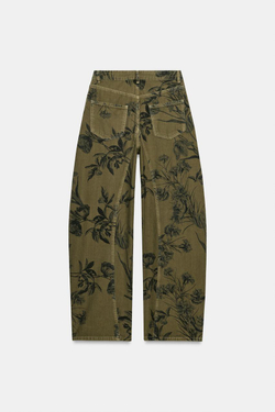 ZARA ДЖИНСЫ BARREL С НИЗКОЙ ПОСАДКОЙ И ПРИНТОМ — ZW COLLECTION, СВЕТЛО-БЕЖЕВЫЙ