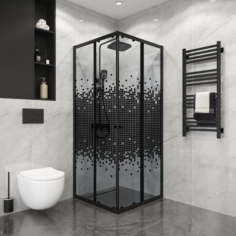 Душевое ограждение Niagara Eco NG-1009-14QBLACK (90х90х190) квадрат,раздвижное,черный,стекло мозаика,1 место