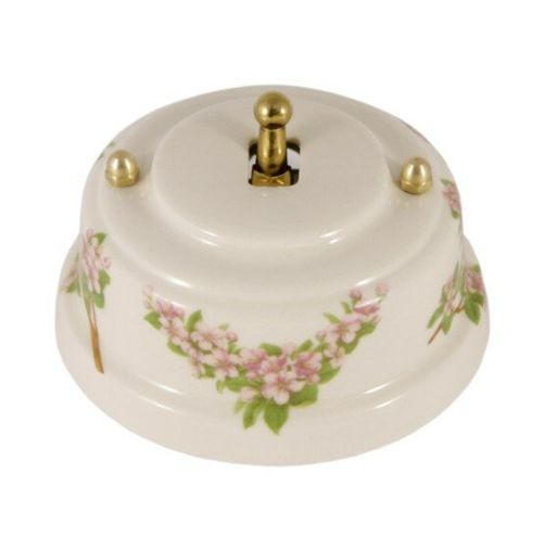 Тумблерный ретро выключатель фарфоровый розовые цветы Leanza Fiori Rosa ВР1Р / 1 Группа света