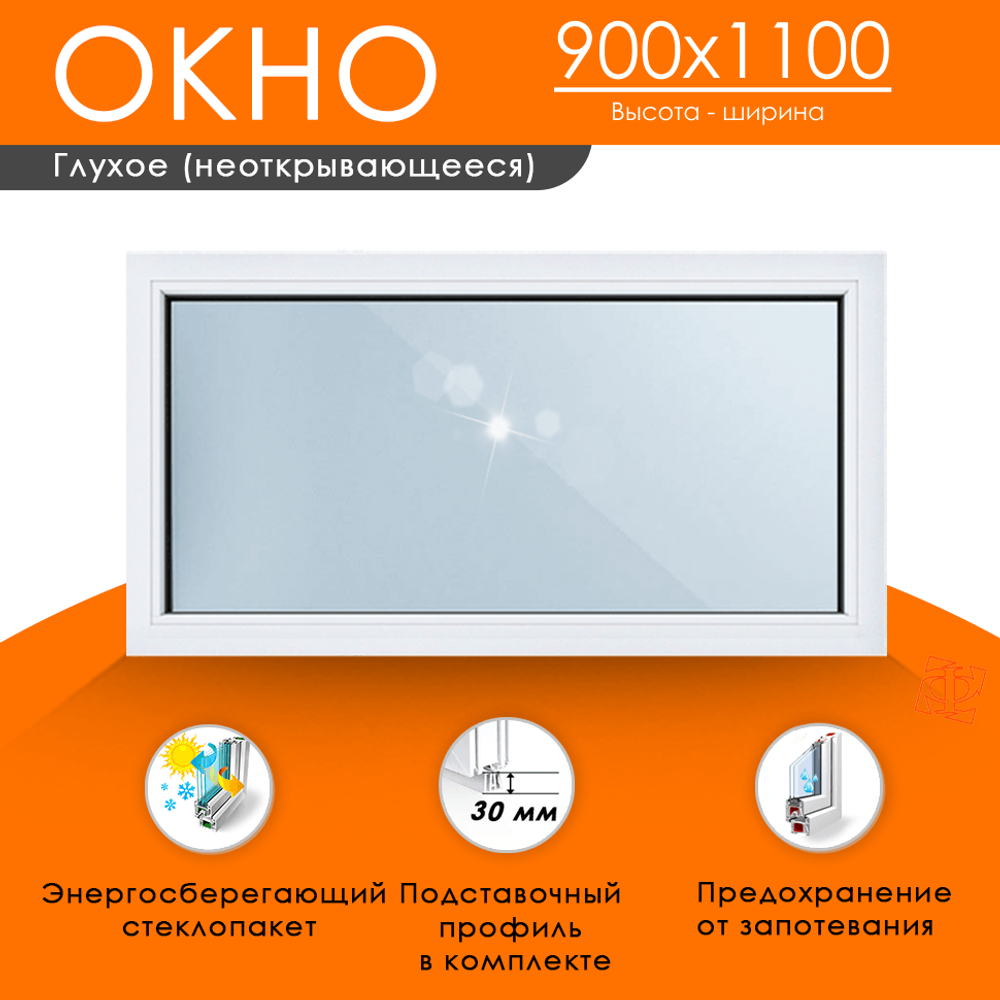 Пластиковое окно 900 х 1100 ТермА Эко с глухой створкой