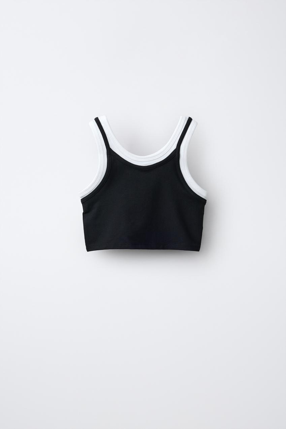 ZARA ДВУХСЛОЙНЫЙ ТОП КОНТРАСТНОГО ЦВЕТА, ЧЕРНЫЙ