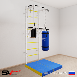 Шведская стенка Sv Sport усиленная 6737 (Турник стандарт/Брусья/Трапеция/Цепь/Мешок 30кг/Мат 1м)