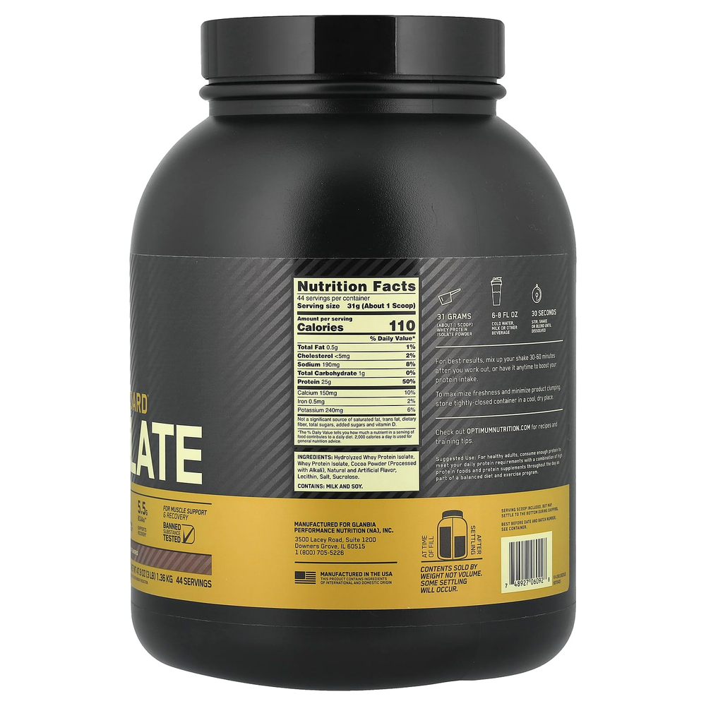 Optimum Nutrition, Gold Standard, 100% изолят, Chocolate Bliss, 1,36 кг (3 фунта)