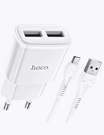 Зарядное устройство HOCO C88A 2.4A 2xUSB + кабель microUSB White