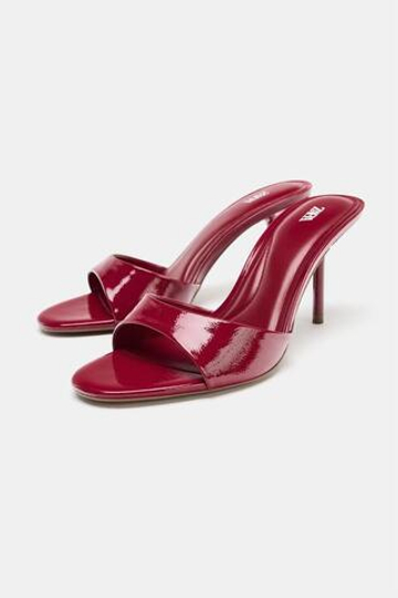 ZARA ЛАКИРОВАННЫЕ БОСОНОЖКИ НА КАБЛУКЕ, КРАСНЫЙ