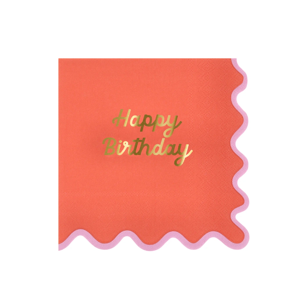 Салфетки большие с волнистым краем "С Днем Рождения" [Happy Birthday] 16 шт. (16,5 x 16,5 см)