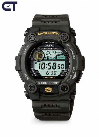 CASIO G-7900-3DR G-SHOCK мужские наручные часы — зелёная цифровая модель с графиком приливов и WR200