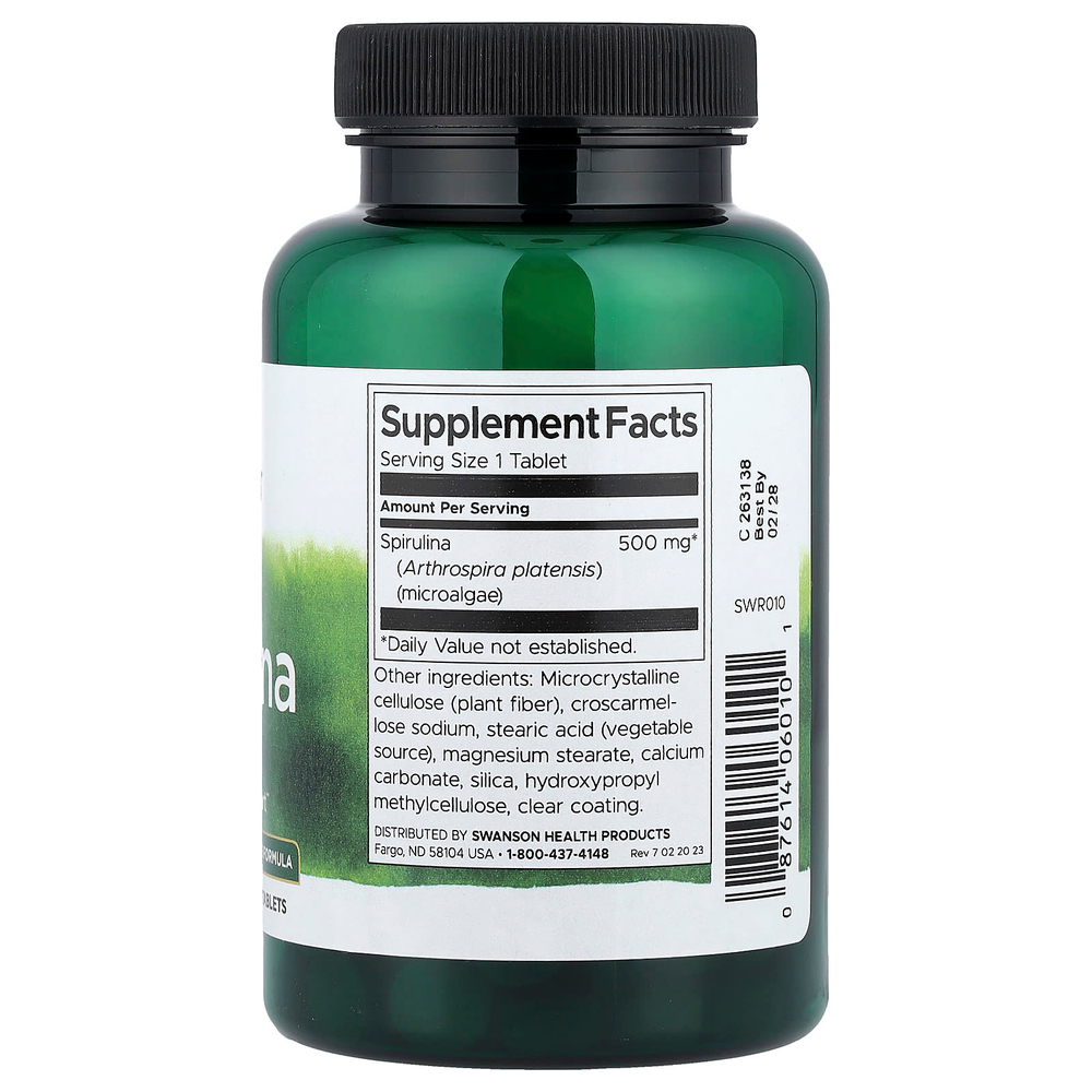 Swanson Vitamins, спирулина, 500 мг, 180 таблеток