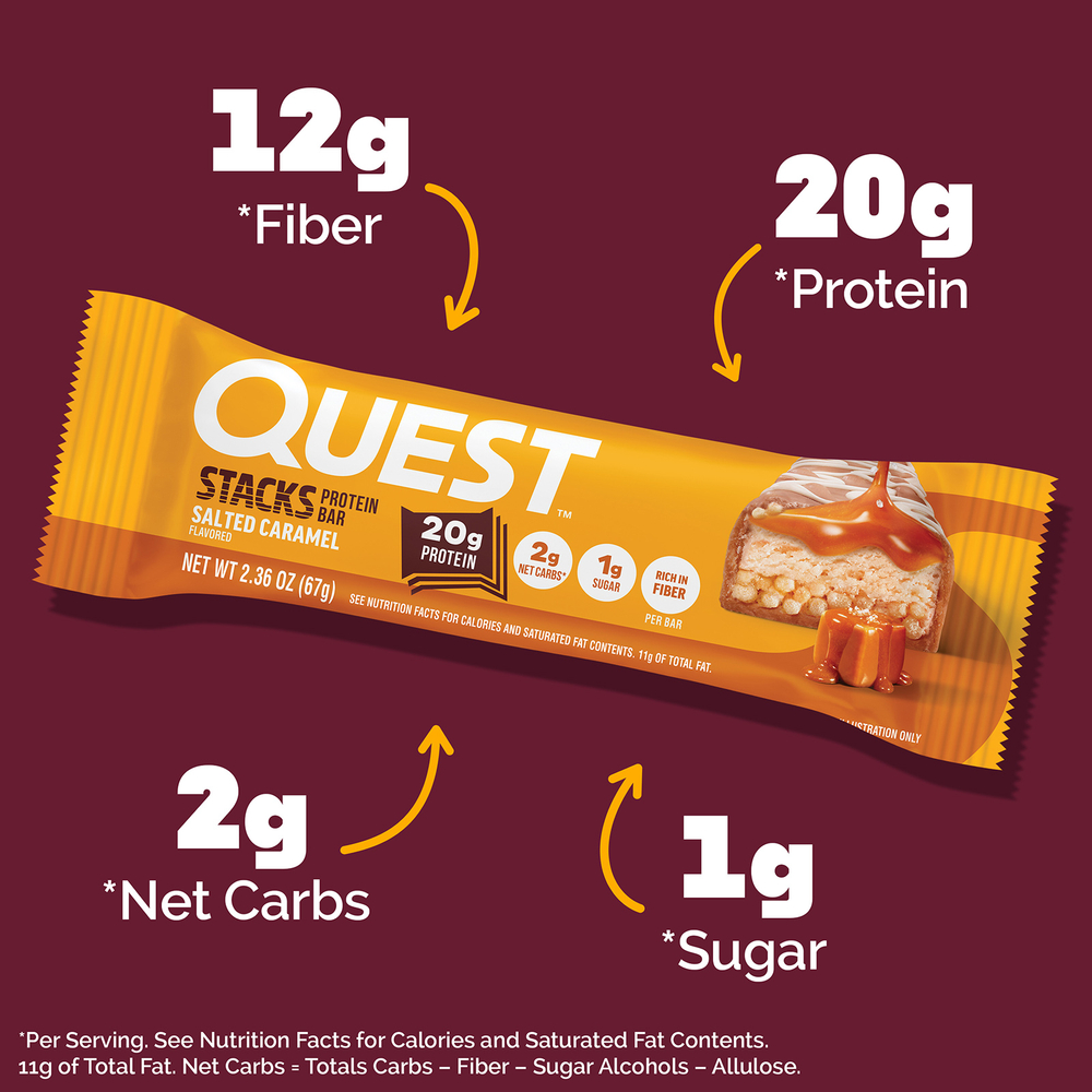 Quest Nutrition, Stacks, протеиновый батончик, соленая карамель, 4 батончика, 67 г (2,36 унции) каждый