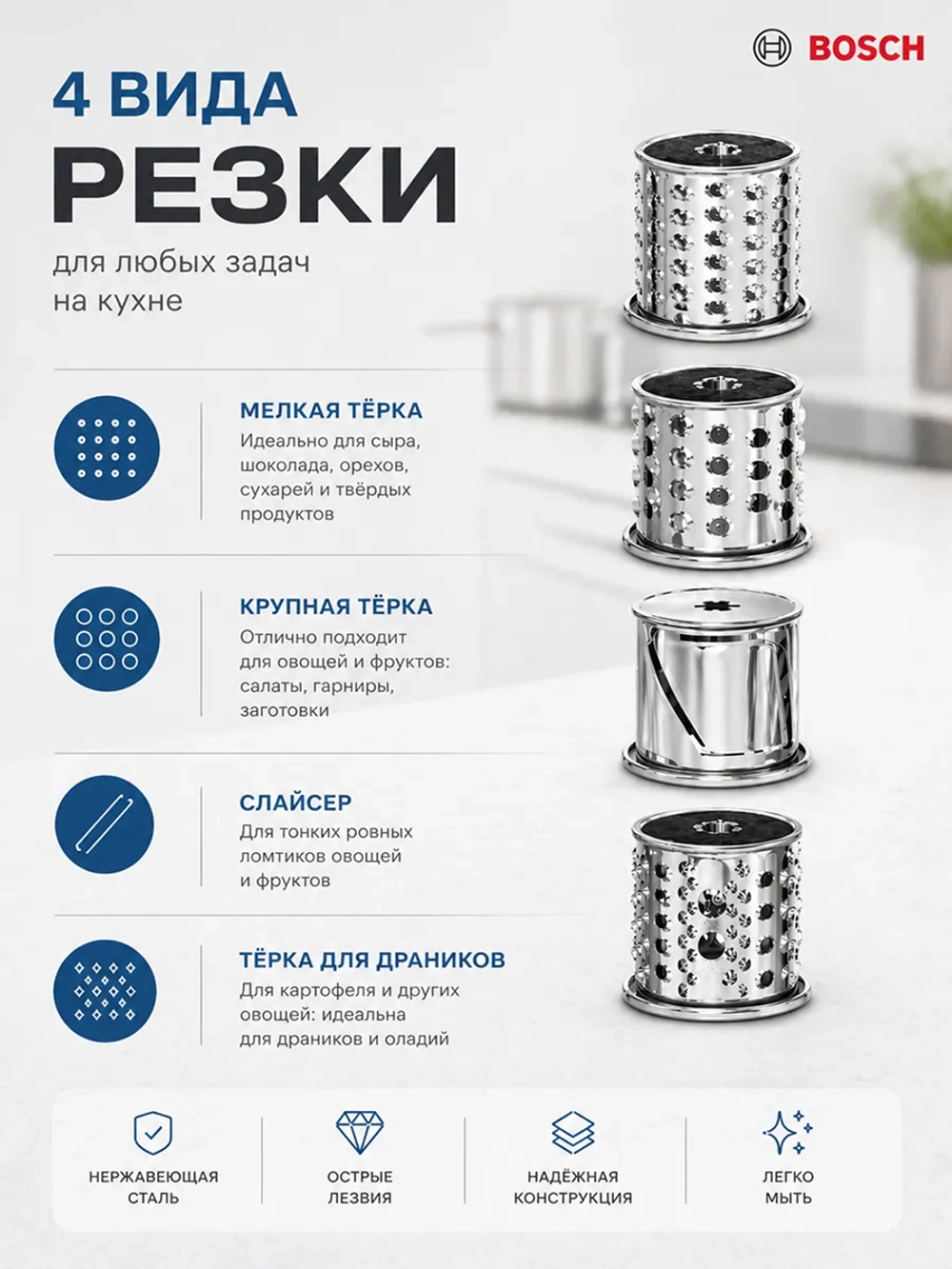 Насадка-овощерезка RAGEX R-806-1 для мясорубки R806, 4 штуки